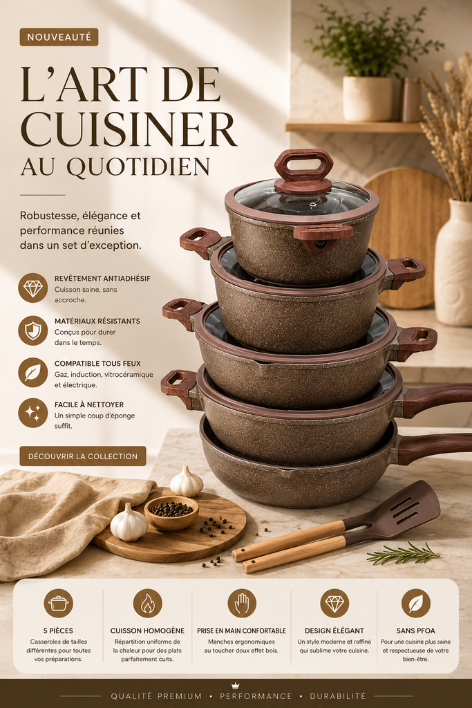 Casseroles marron 5 pièces 2 louches